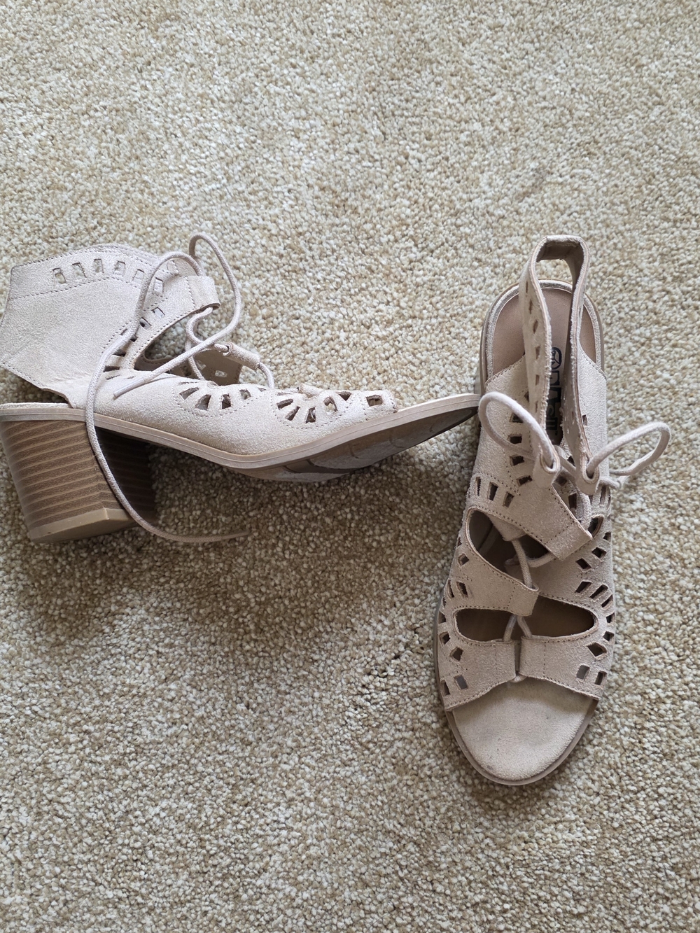 Brash Lace-Up Block Heel Sandals – Women’s Size 7 – Beige Summer Festival